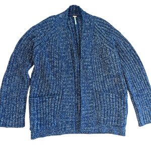Free People Chunky/heavy knit Textured Blue Cardigan w/ Pockets Sz S